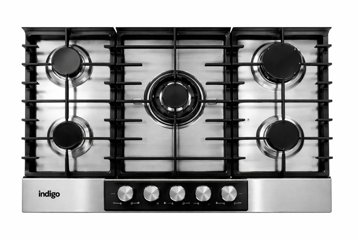 Indigo Gas Hob 76x50cm IH75X | 5 Burners | Cast Iron Grates | Stainless Steel
