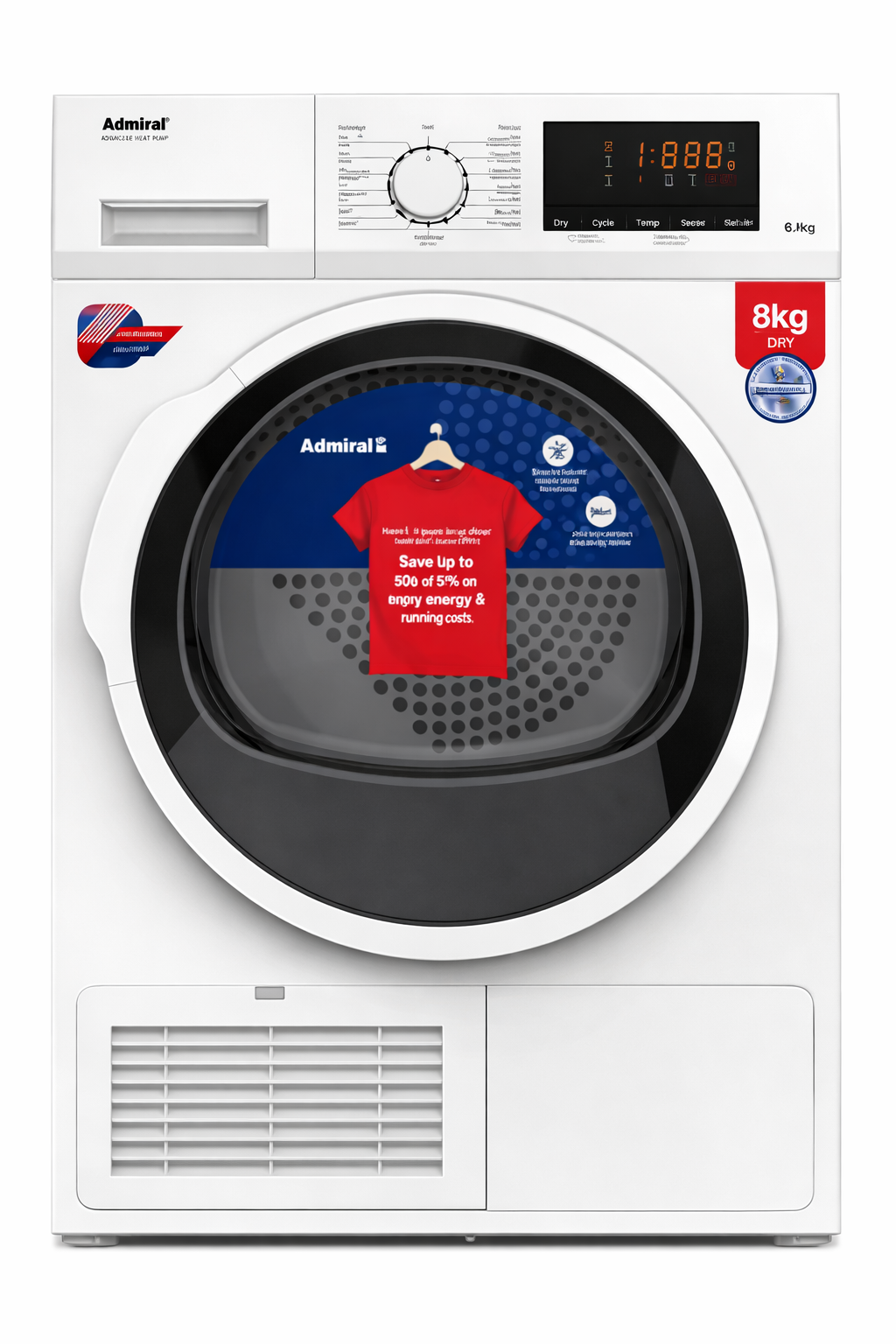 Admiral 8kg Heat Pump Dryer White | 15 Programs | Child Lock | Energy Efficient