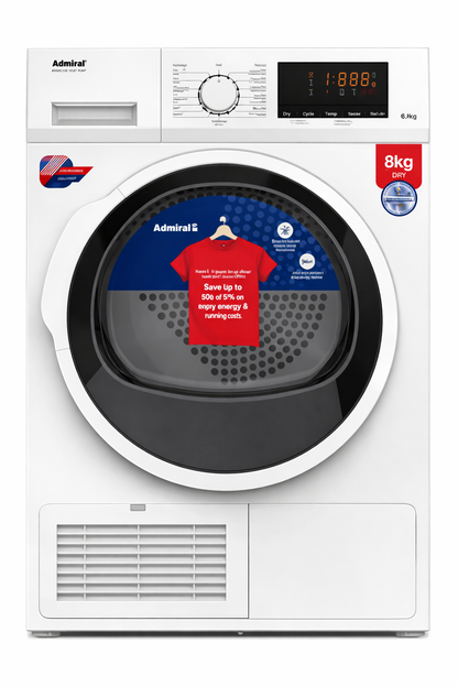 Admiral 8kg Heat Pump Dryer White | 15 Programs | Child Lock | Energy Efficient