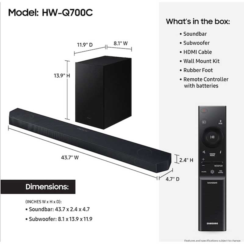 Samsung HW-Q700C Q-series 3.1.2 ch. Wireless Dolby ATMOS Soundbar
