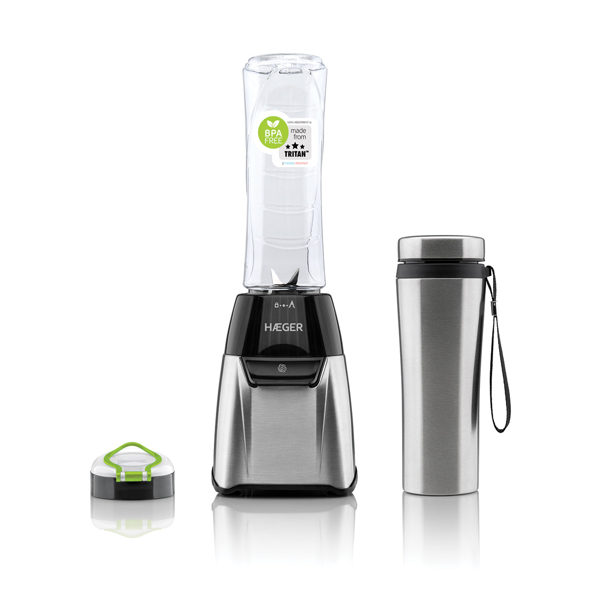 Blender HAEGER Sports Stainless Steel – 350W, TRITAN 600ml Cup, INOX Thermal Bottle