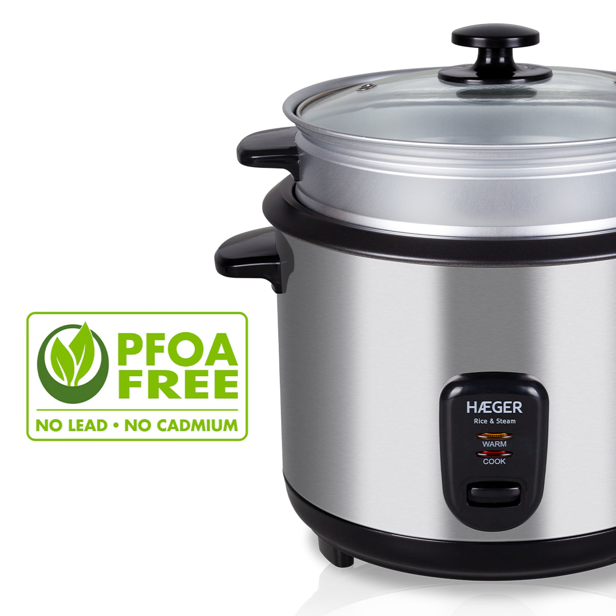 Electric Rice Cooker HAEGER Rice & Steam – 1.8 L, 700W, Stainless Steel
