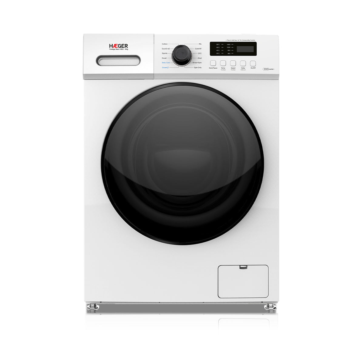 Washing Machine HAEGER Prestige Wash – 8 Kg, 1400 rpm, Class A, BLDC Inverter Motor, White