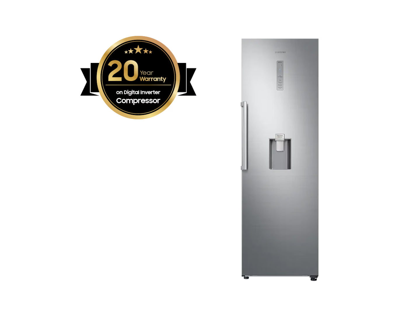 Upright 1-Door Refrigerator with Digital Inverter Technology, Water Dispenser, Power Freeze, 375L, Silver