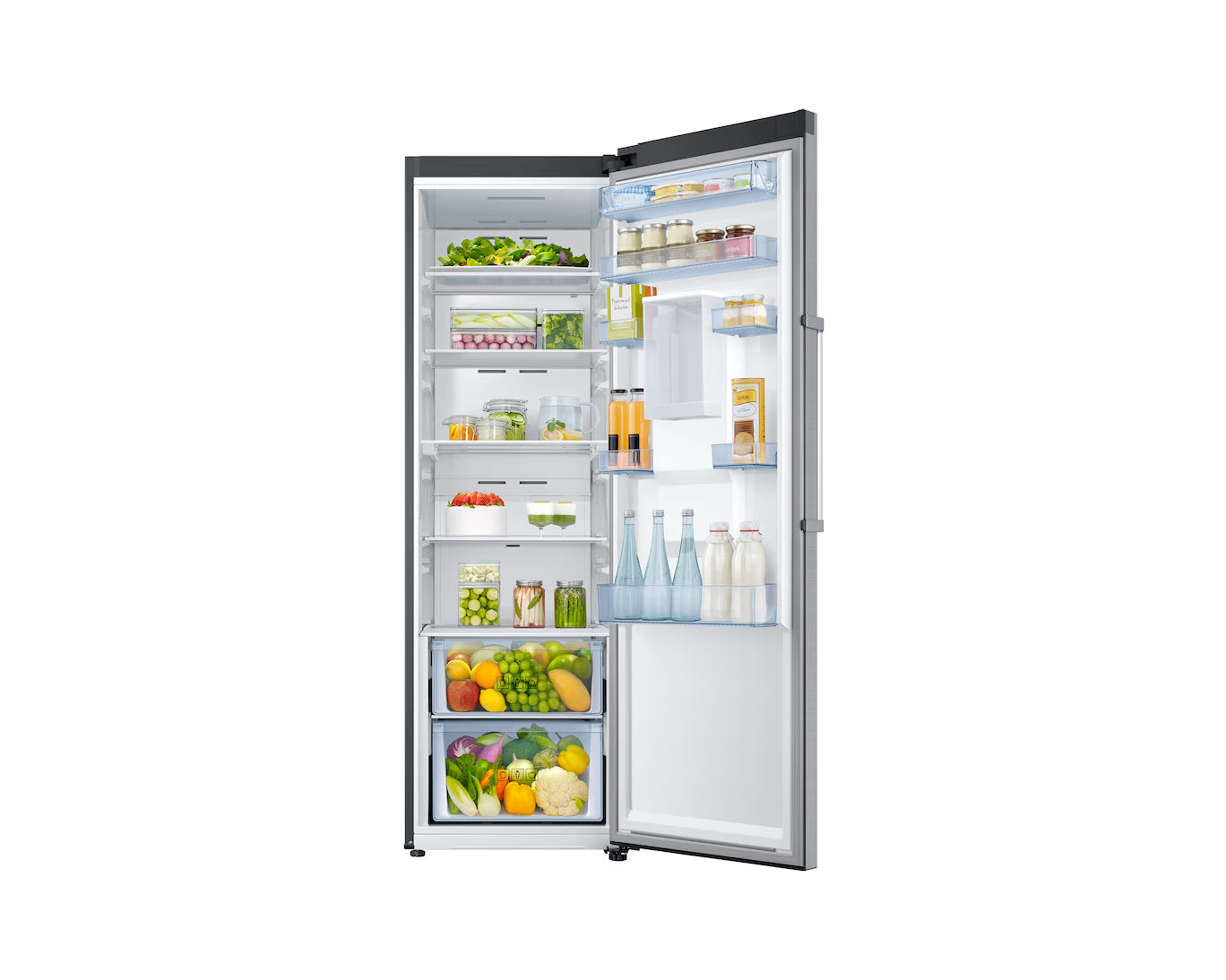 Upright 1-Door Refrigerator with Digital Inverter Technology, Water Dispenser, Power Freeze, 375L, Silver
