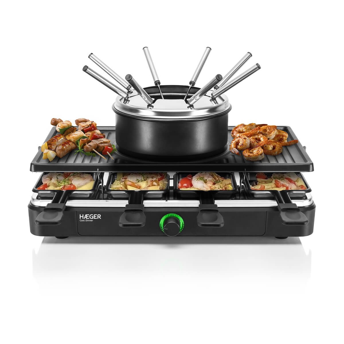 Set Fondue, Grill and Raclette HAEGER Cool Dinner – Suitable for up to 8 People,1400W